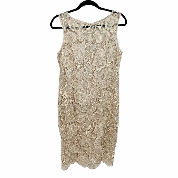Adrianna Papell Champagne Gold Lace Sheath Dress - Picture 3 of 10
